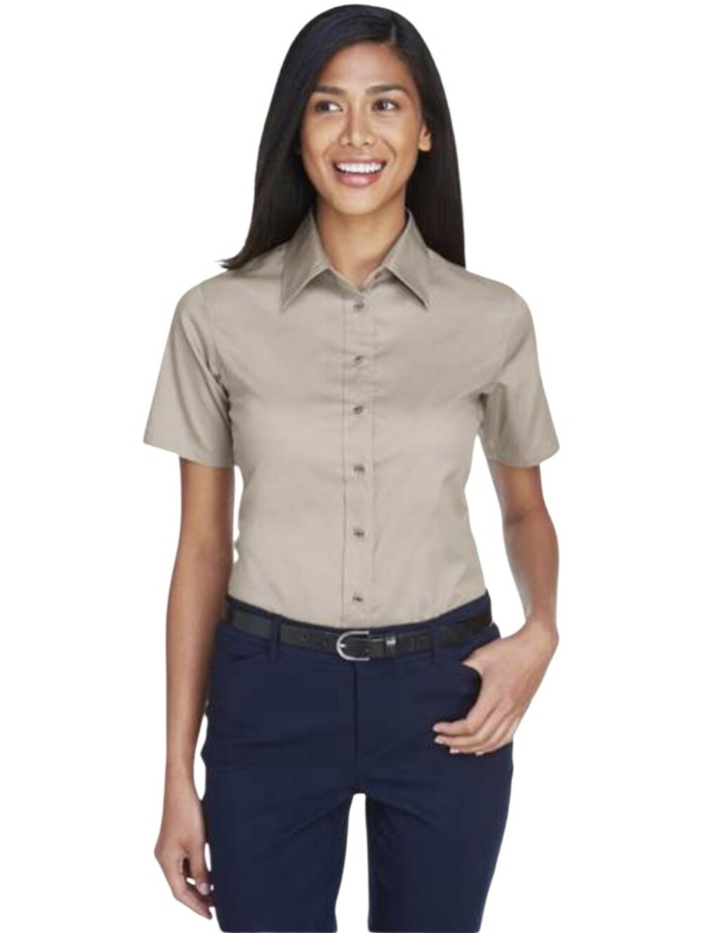 #K82 WearGuard Women's Short-Sleeve Button-Front Work Shirt — Khaki